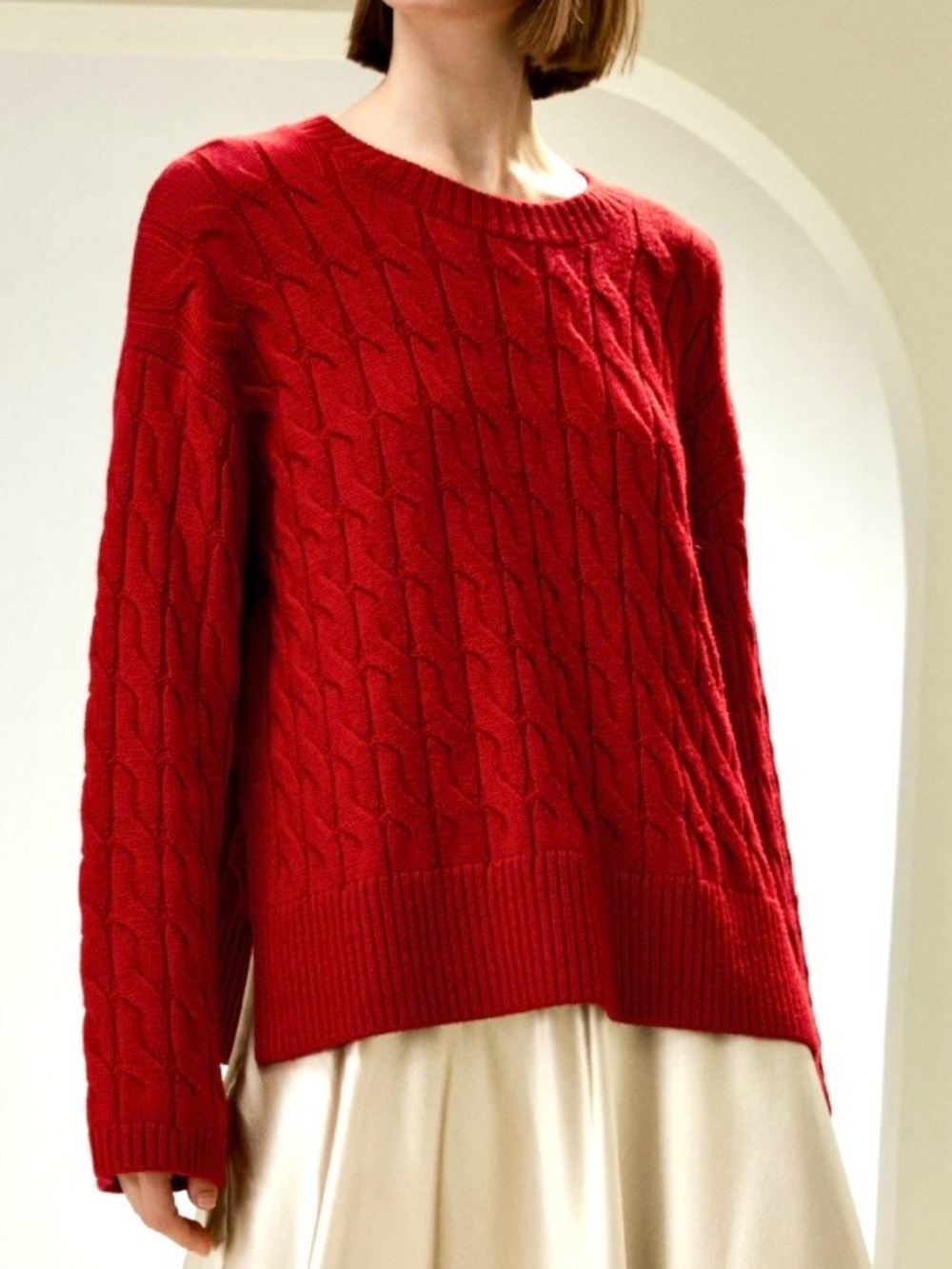 Lilysilk Merino Wool Cable Knit Sweater S Crewneck Relaxed Boxy Casual Luxury